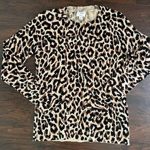 J. Crew Teddie Leopard Animal Print Pullover Sweater Small S EUC
